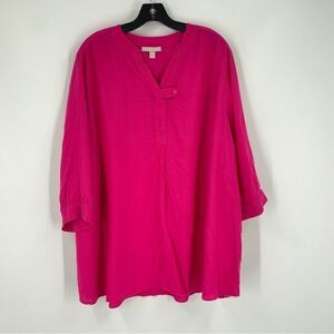 Woman Within Women’s V Neck Long Sleeve Bright Pink Tunic size 2X